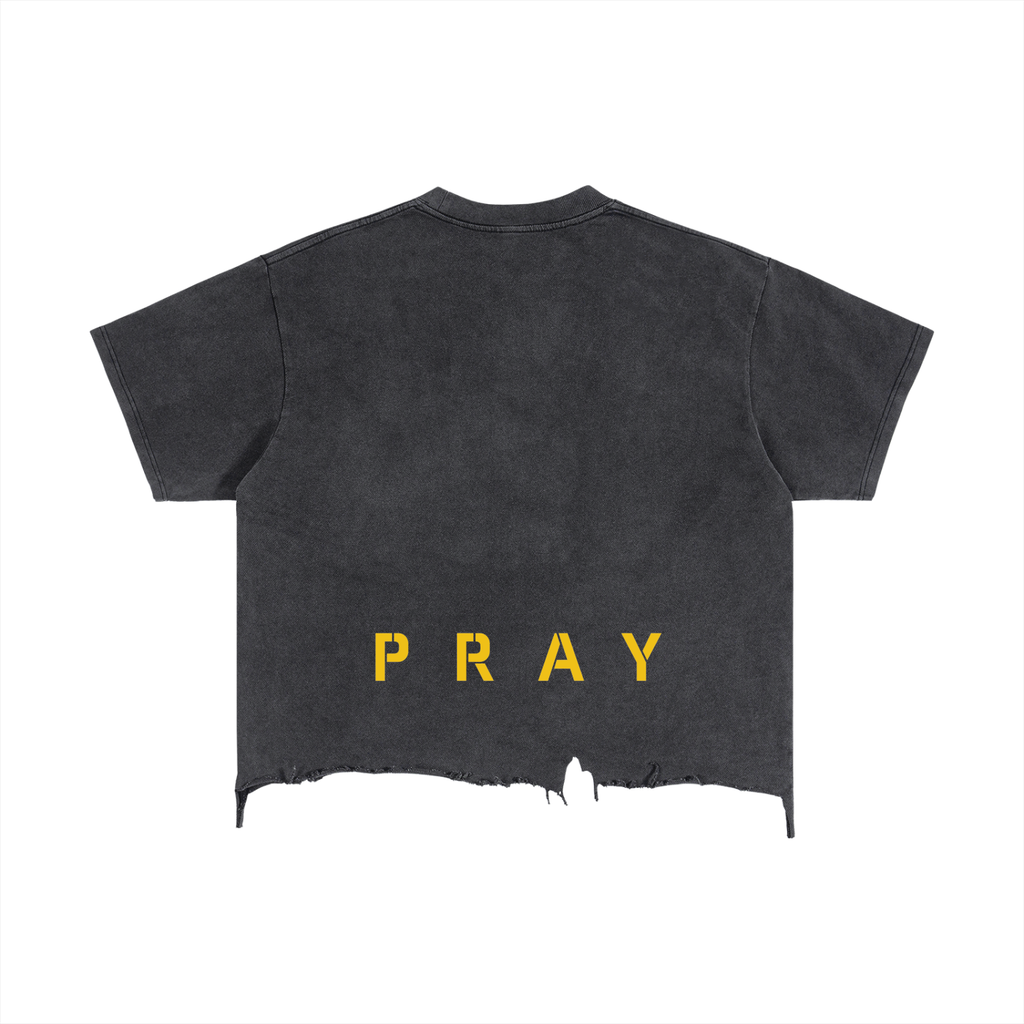 Pray S5 Vintage Wash Boxy Distressed Hem T-Shirt