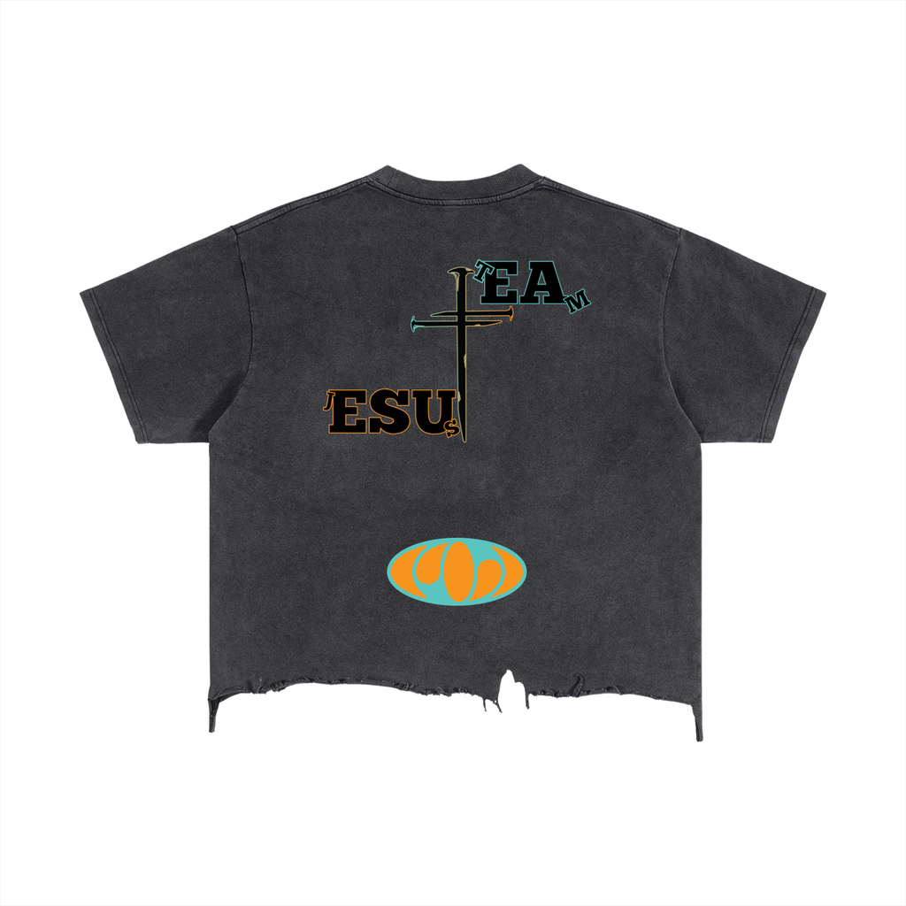 Team Jesus S1 Boxy Distressed Hem T-Shirt