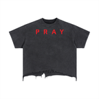 Pray S5 Vintage Wash Boxy Distressed Hem T-Shirt