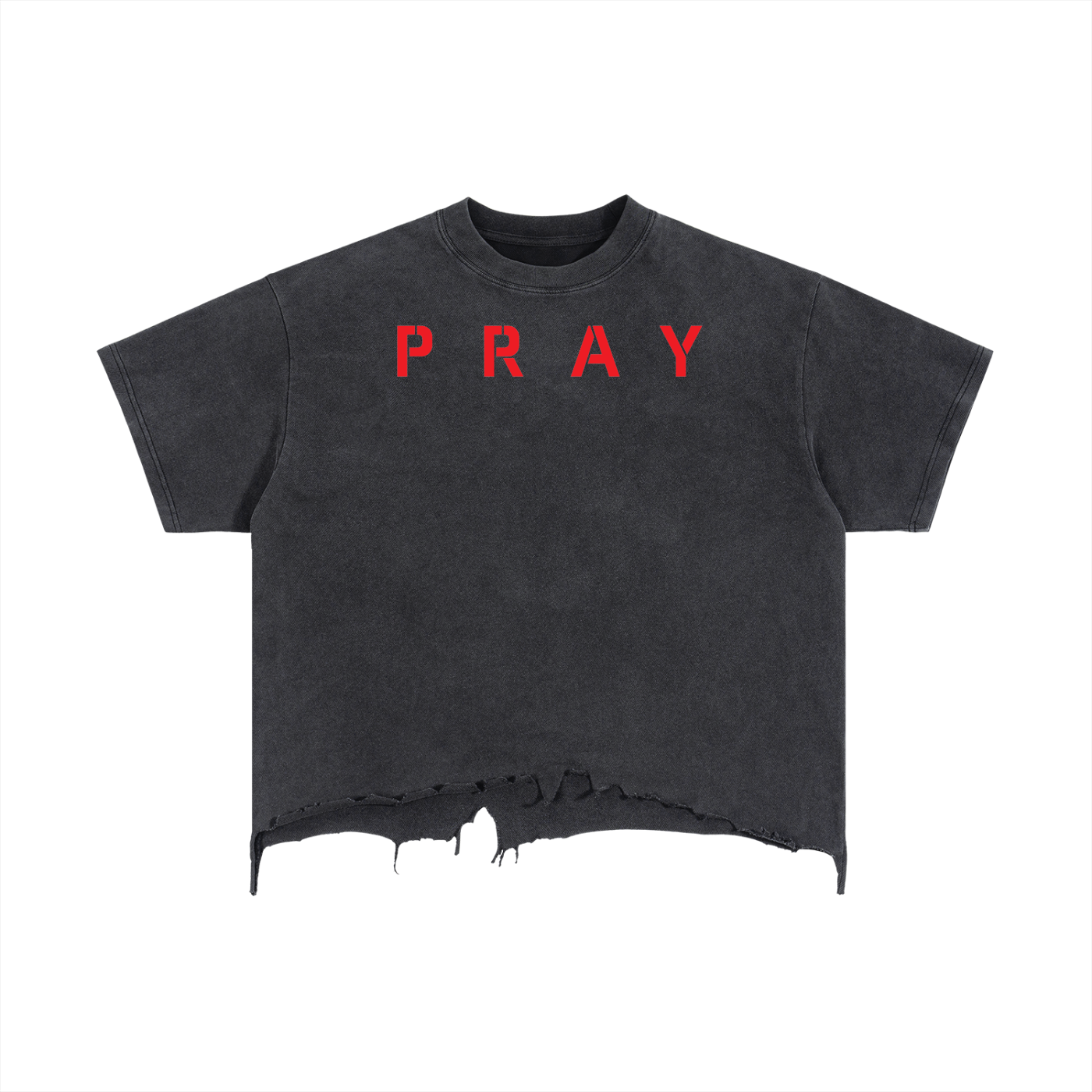 Pray S5 Vintage Wash Boxy Distressed Hem T-Shirt