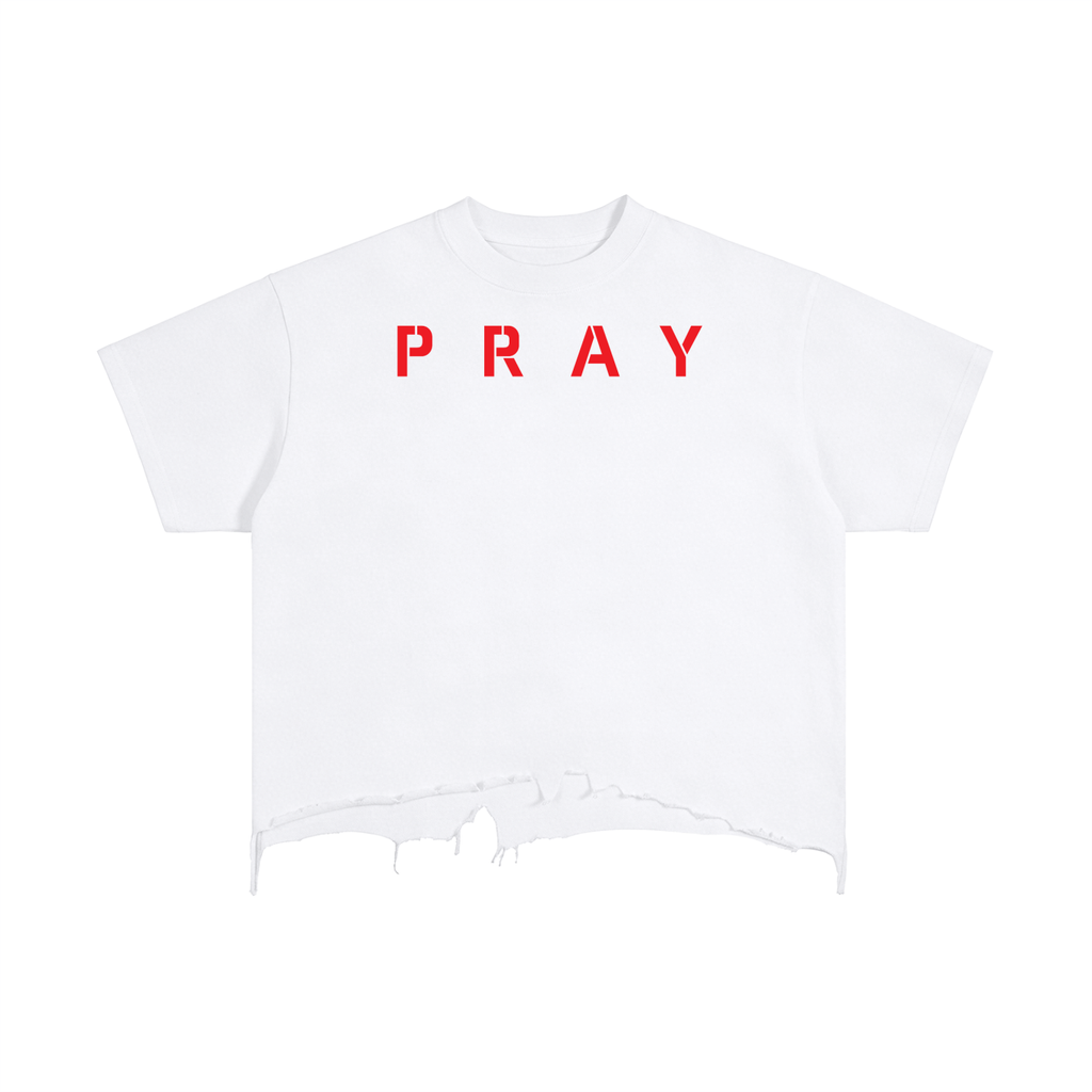 Pray S5 Vintage Wash Boxy Distressed Hem T-Shirt