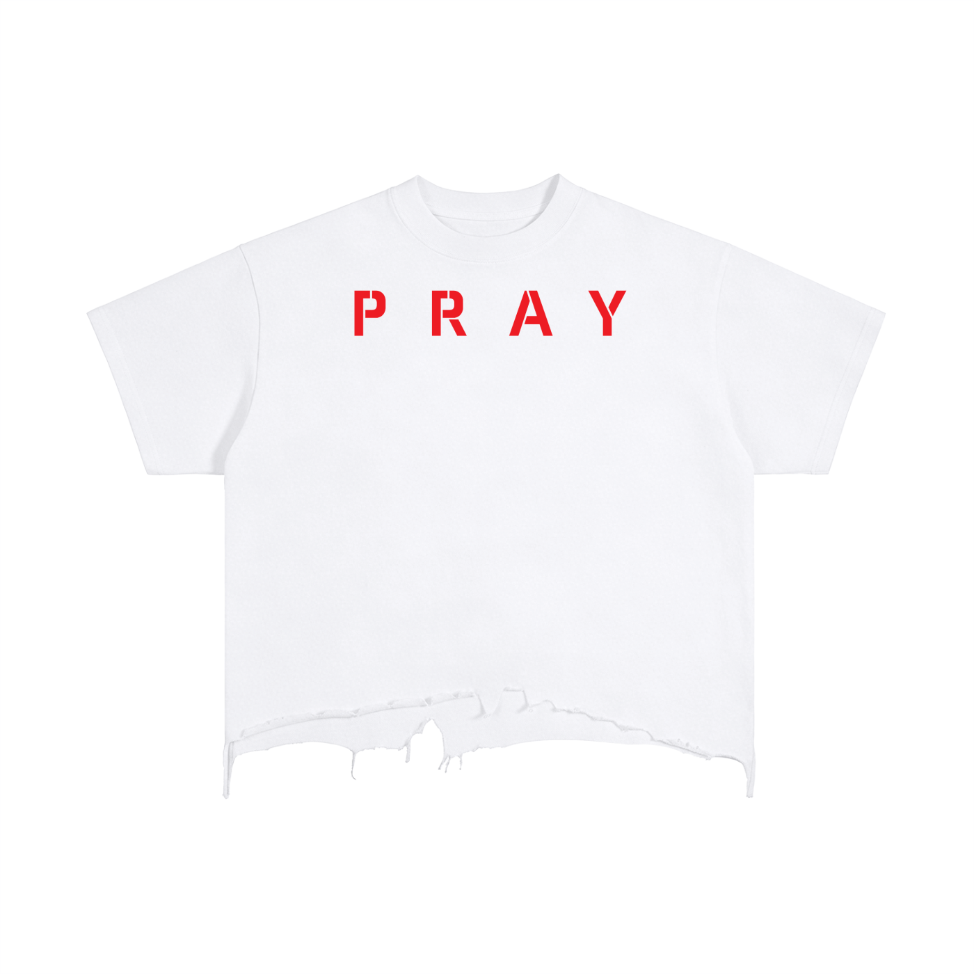 Pray S5 Vintage Wash Boxy Distressed Hem T-Shirt