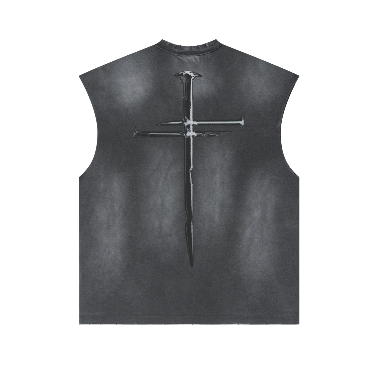 285GSM Unisex Monkey-Wash PP Spray Distressed Tank Top 	Vintage Dark Grey