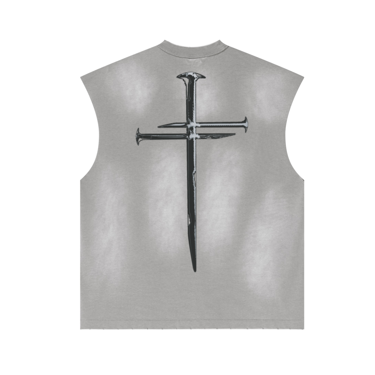 285GSM Unisex Monkey-Wash PP Spray Distressed Tank Top Vintage Medium Grey