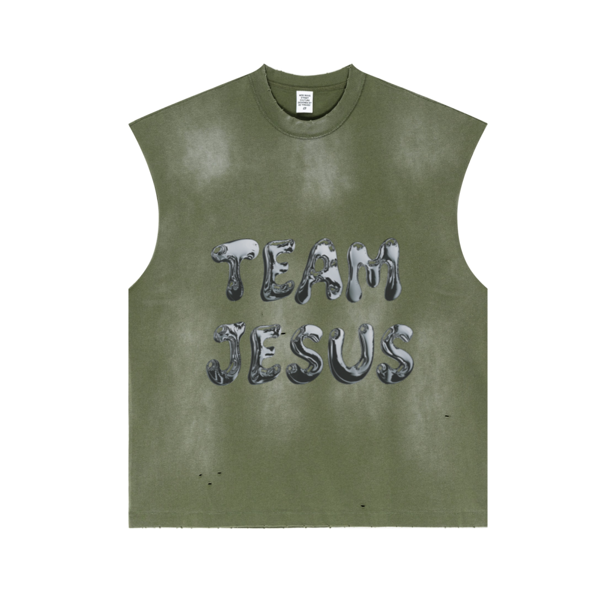 285GSM Unisex Monkey-Wash PP Spray Distressed Tank Top Vintage Military Green