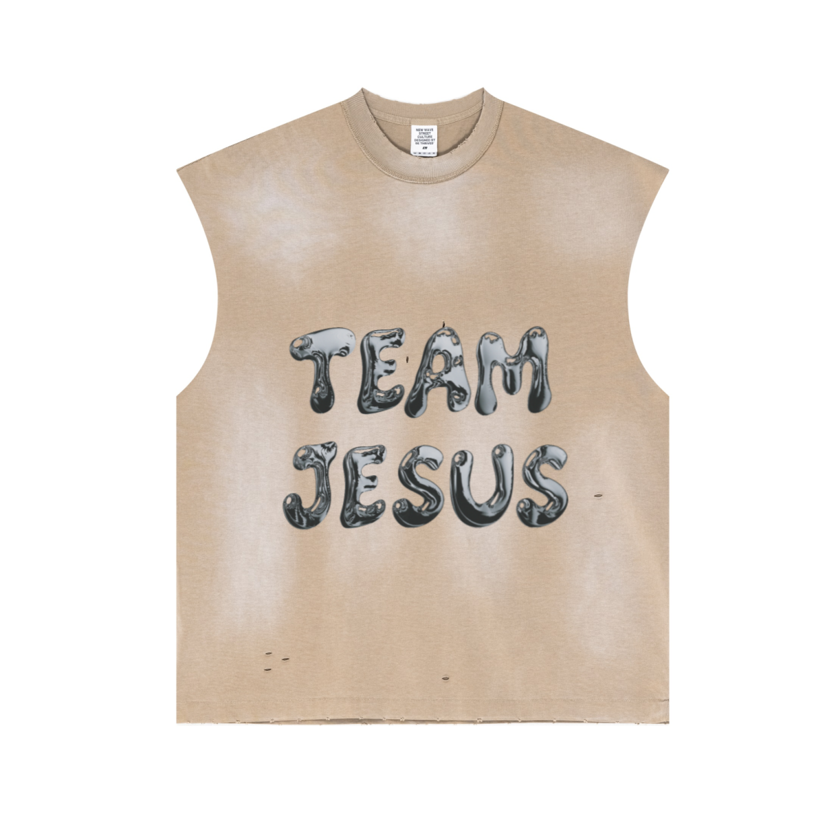 285GSM Unisex Monkey-Wash PP Spray Distressed Tank Top Vintage Khaki