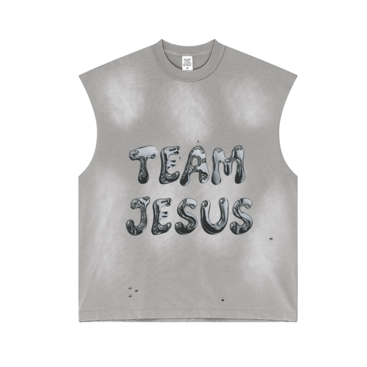 285GSM Unisex Monkey-Wash PP Spray Distressed Tank Top Vintage Medium Grey